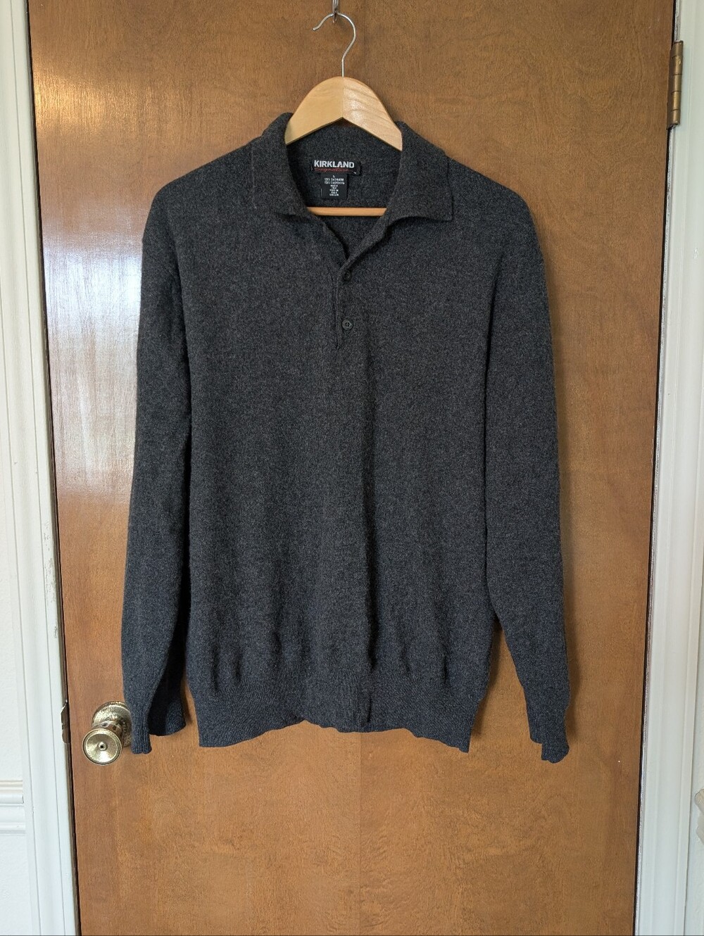 Kirkland Dark Gray 100% Cashmere Collared Long Sleeve Sweater Holes Upcycle
